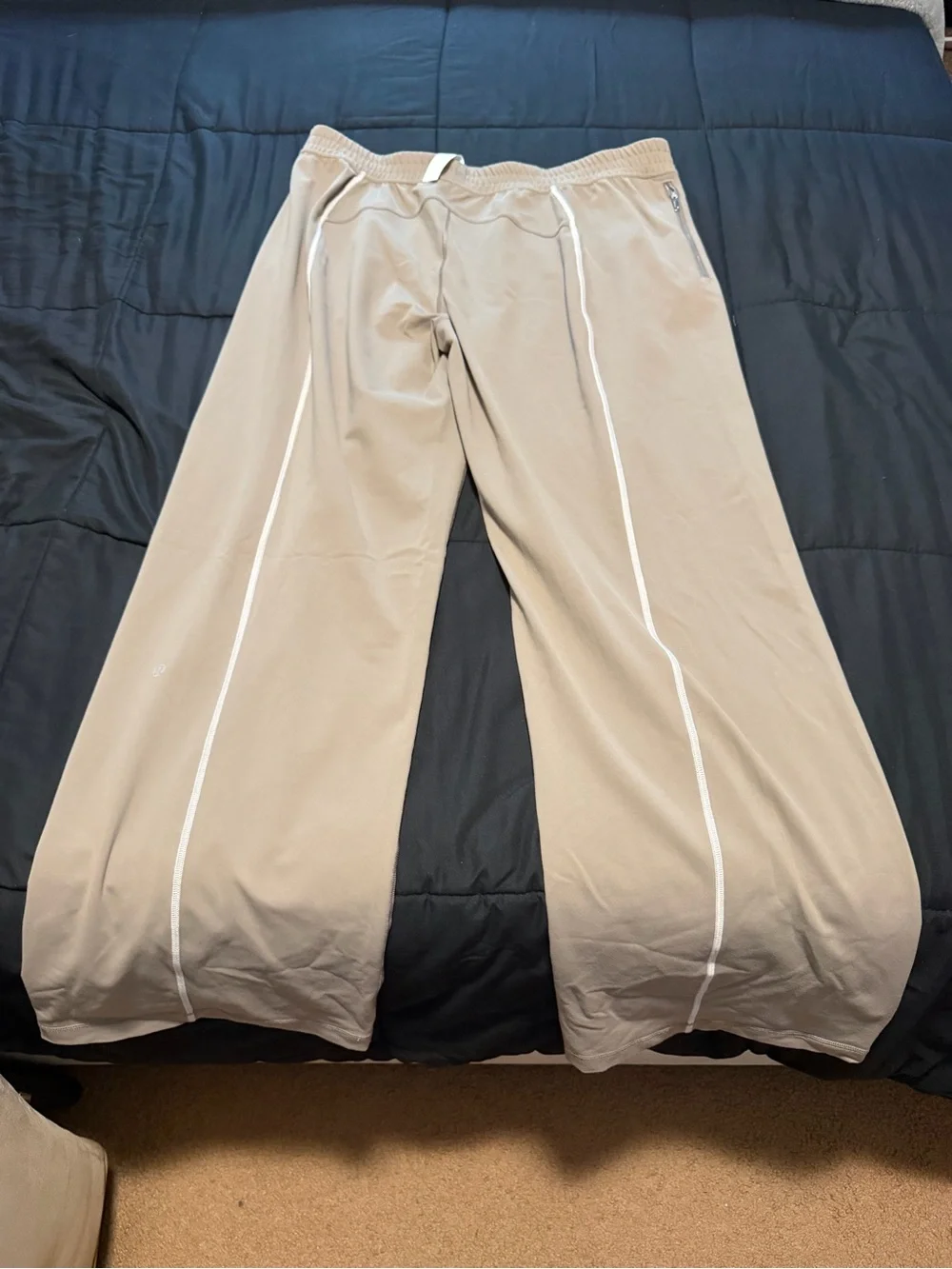 Womens Lululemon Beige Wide-Leg Track Pants with White Side Stripes